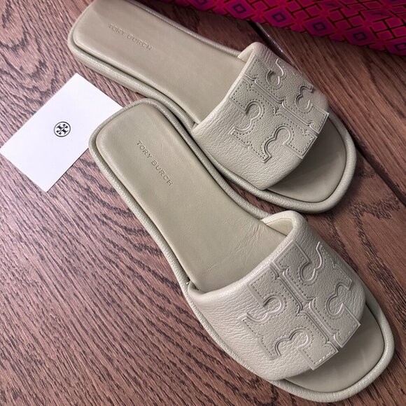 NWT! NEW! Tory Burch Double T Sport Slide -Olive Women Tumbled Leather US 8 - Picture 6 of 10
